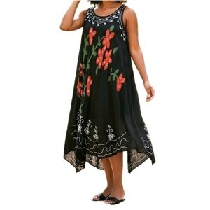 Exist Ocean Breeze Embroidered Cover Up / Dress Plus One Size OS Black NEW NWT